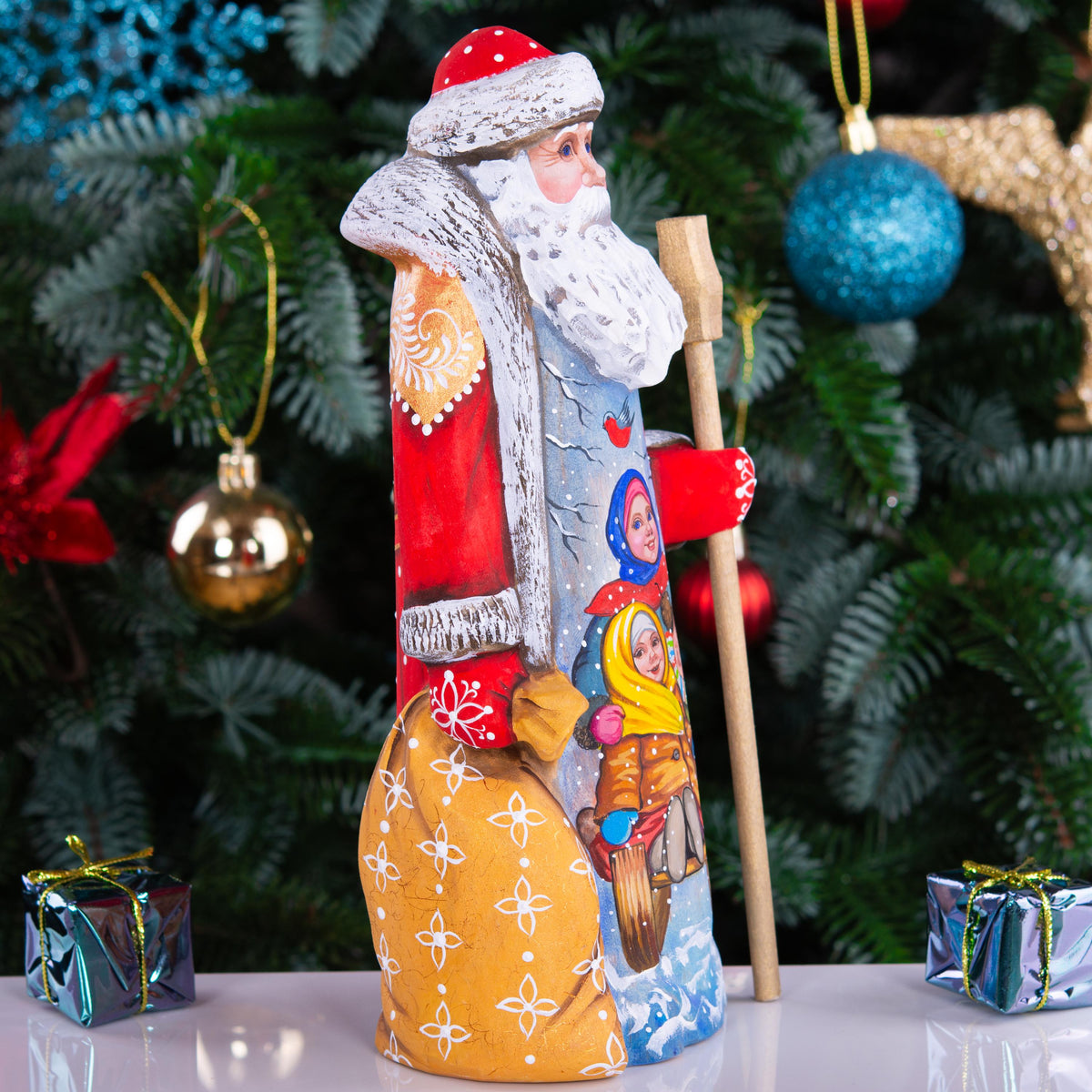 Wooden Santa Claus figurine 9", Funny Christmas Gift Idea - Christmas Holiday Home Decoration indoor made in Ukraine
