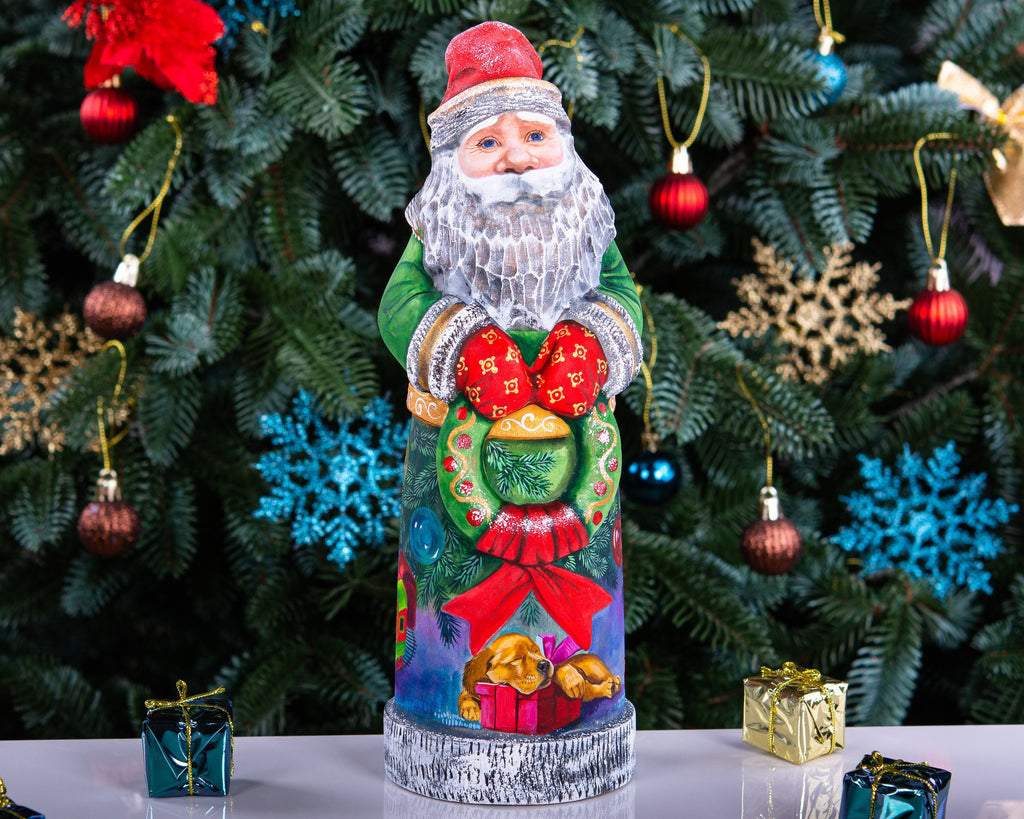 Collectible Santa figurine 11 inch with puppy and ornaments back painting