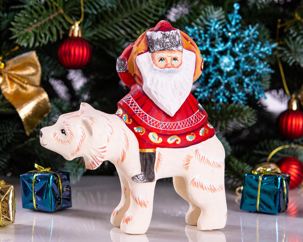 Old World Santa figurine 6 inch, riding polar bear, shelf decor