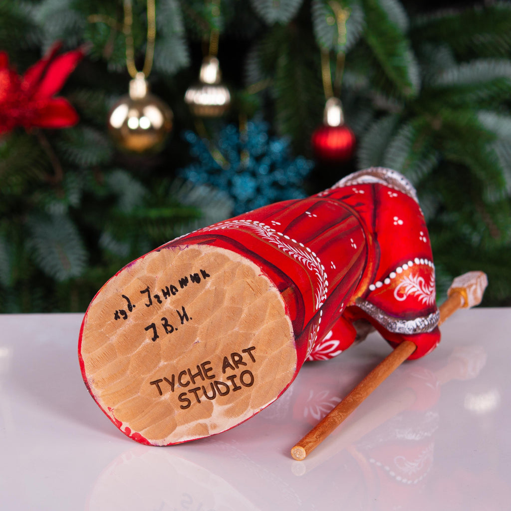 Hand Carved Wooden Santa Figurine with Puppy: Folk Art Christmas Decor