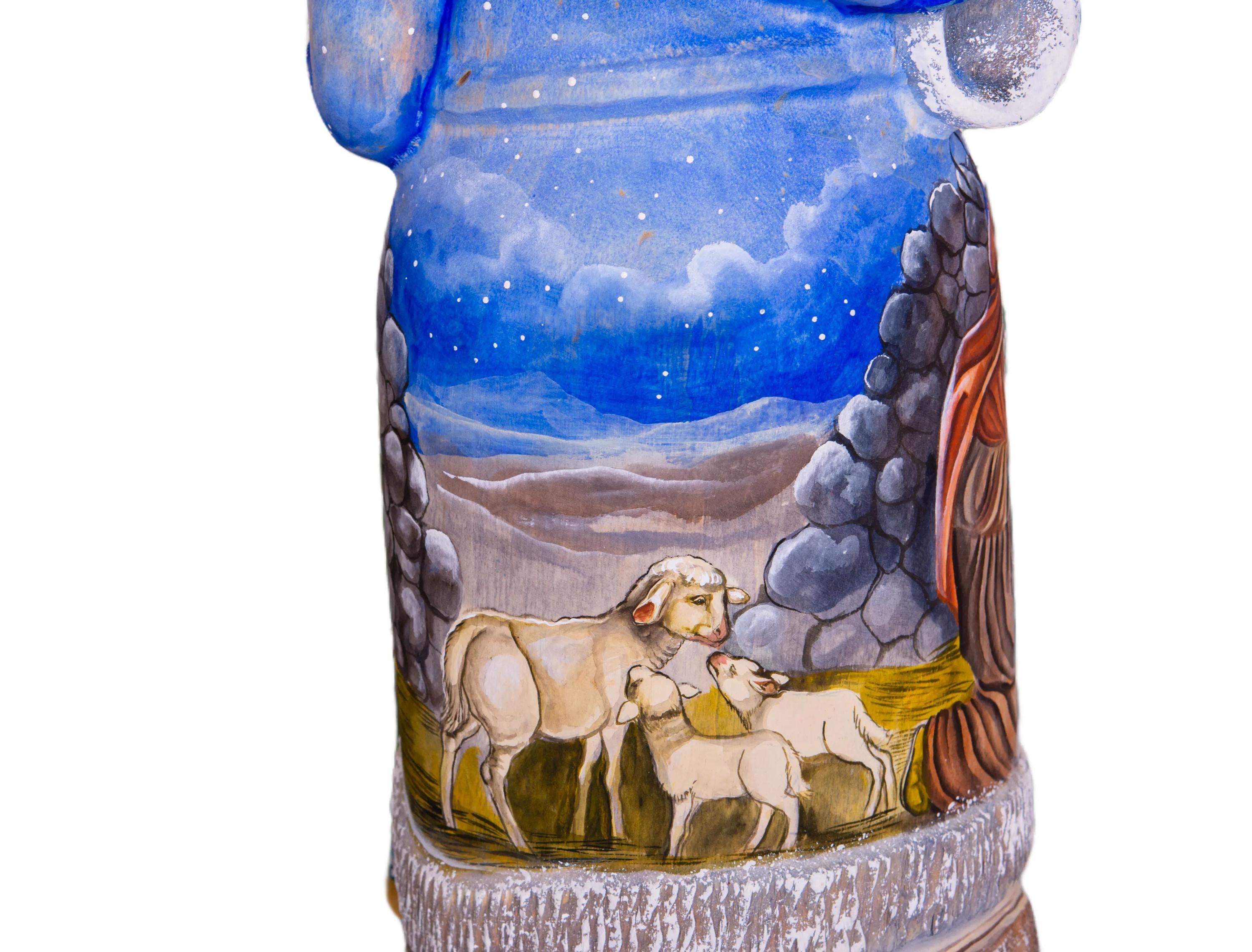 Santa Figurine 12", Nativity Scene, Orthodox Icon Style, Hand Painted Wood