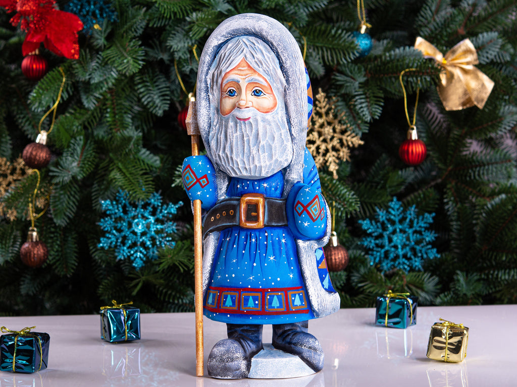 Hand Carved Wooden Santa Figurine: Painted Christmas Decoration, Signed