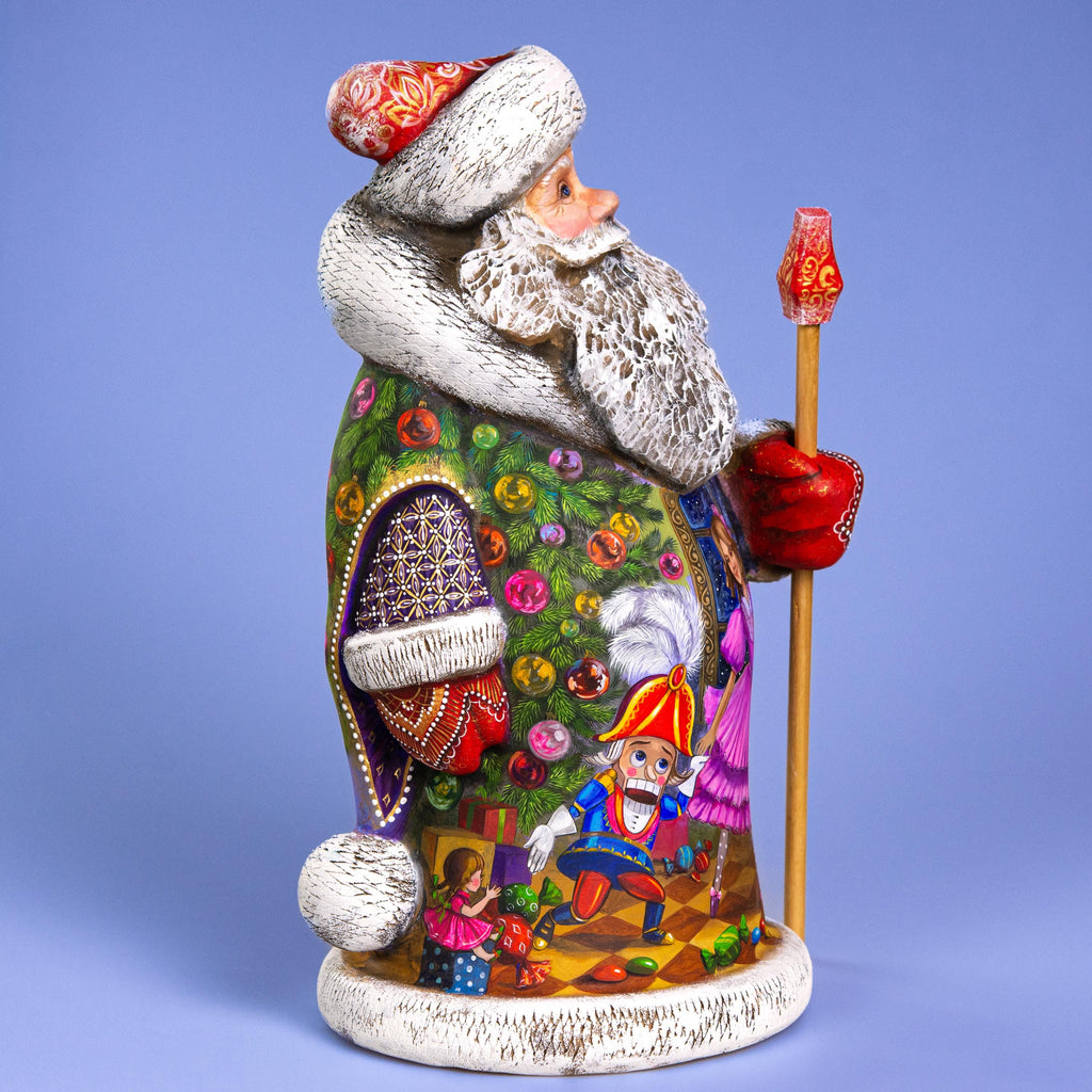 Hand Carved Santa Figurine: Nutcracker Ballet Scene, Painted Wood