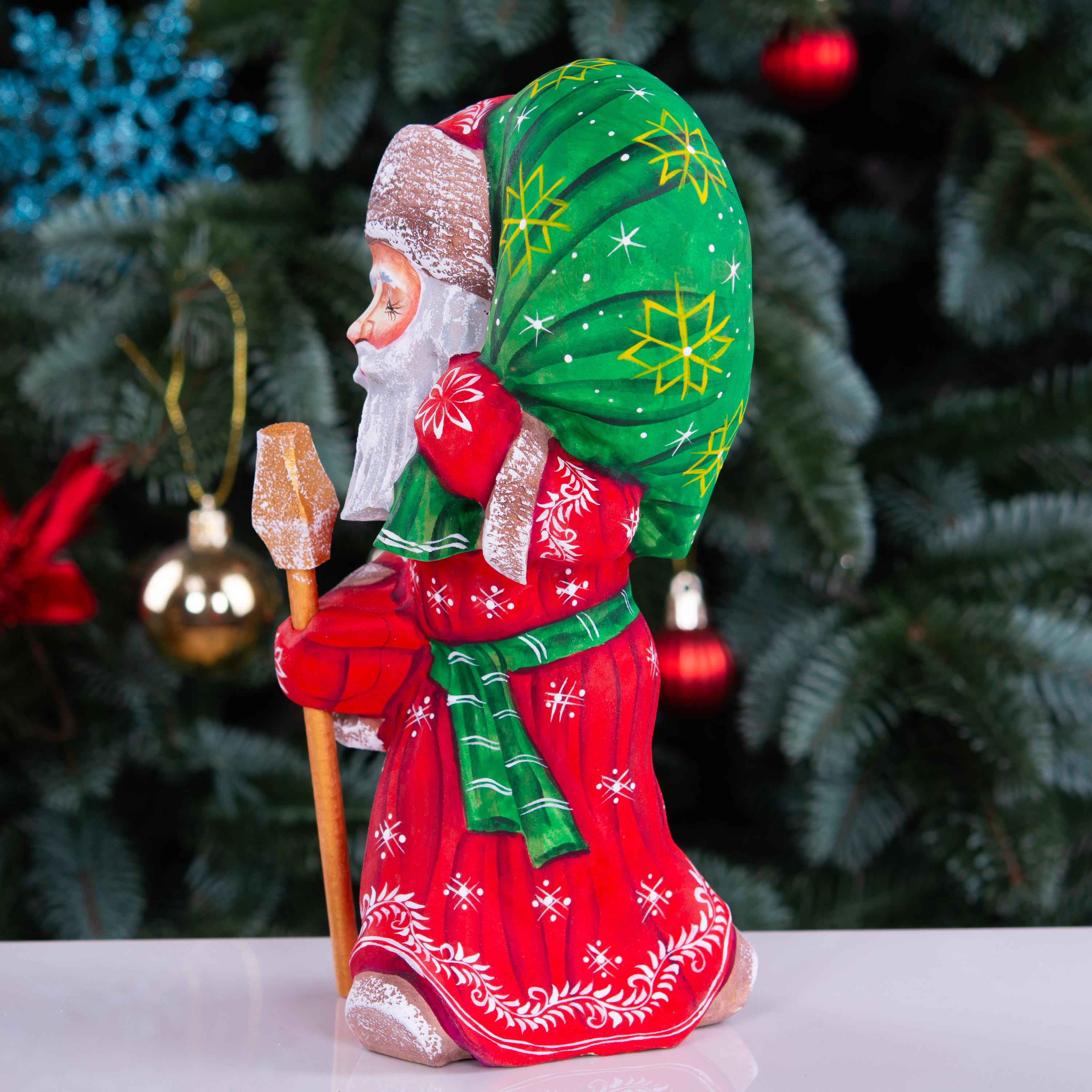 Old World Father Christmas figurine, carved solid wood, 7.9 inch