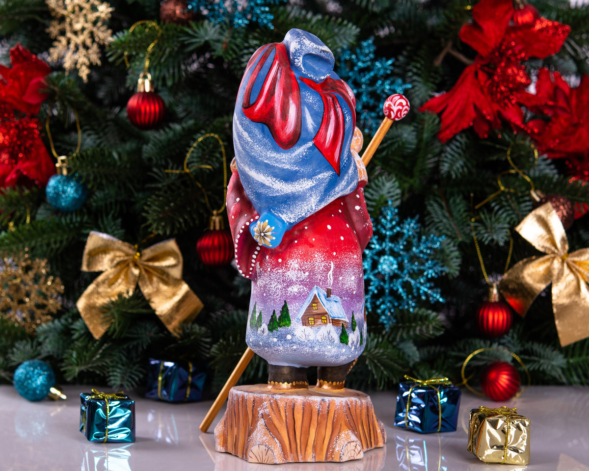 Hand carved Santa Claus figurine 10 inch, village landscape, holiday table centerpiece