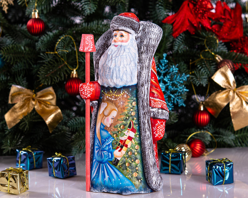 Old-World Santa wooden figurine 9.4 inch, Nutcracker Christmas scene, mantel display decor