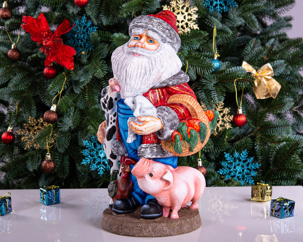 Hand Carved Wooden Rancher Santa Claus Figurine: 14" Christmas Decor