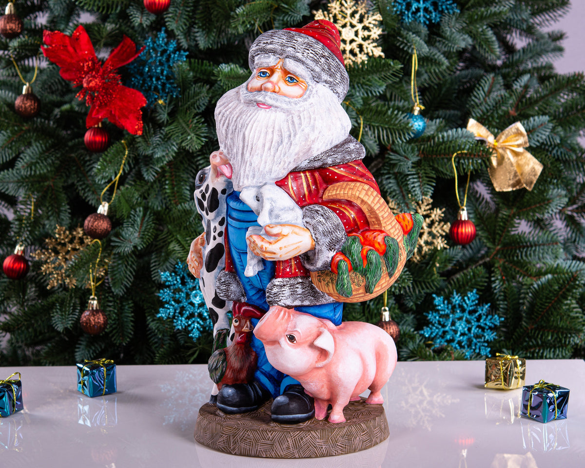 Hand Carved Wooden Rancher Santa Claus Figurine: 14" Christmas Decor