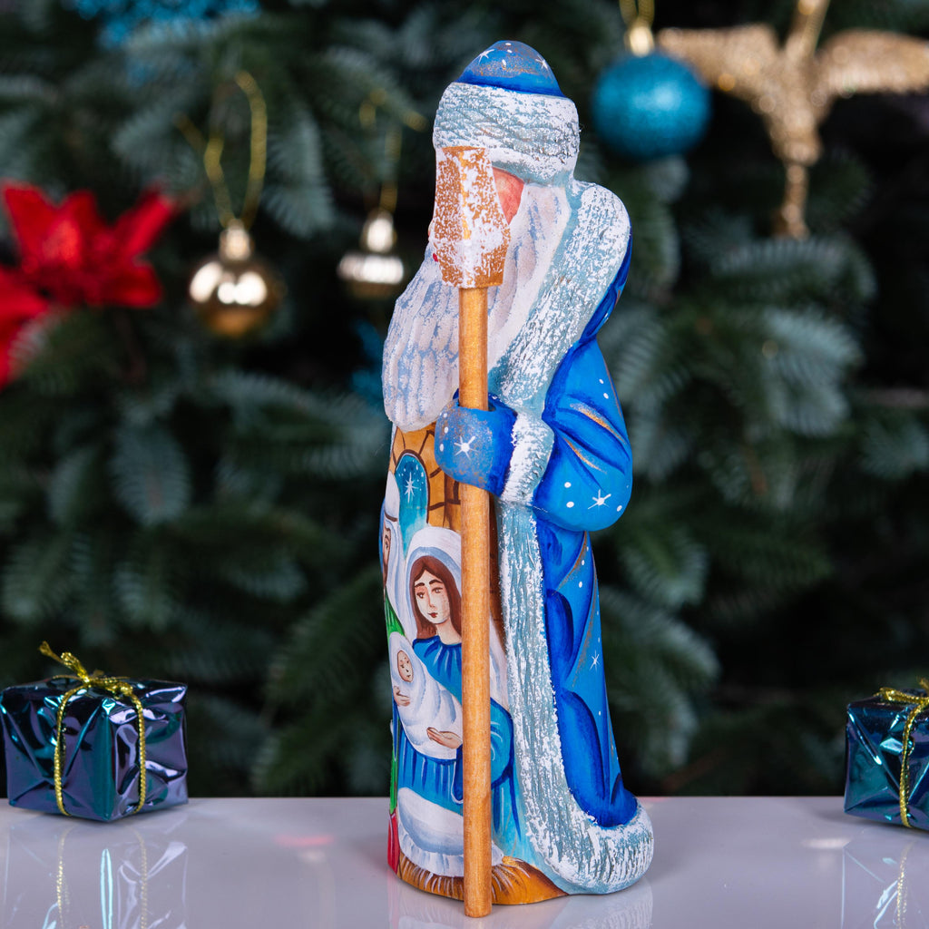 Blue Coat Santa Figurine 7", Nativity Scene, Old World Folk Art