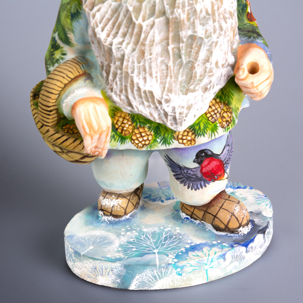 Hand Carved Wooden Mushroom Man Figurine 11 inch: Owl, Squirrel & Bullfinch