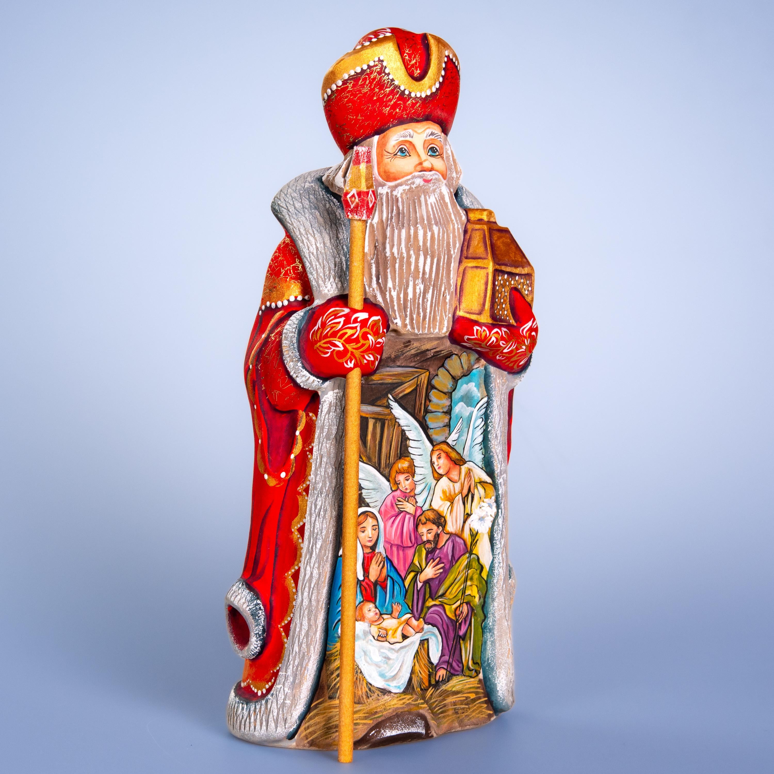 Hand carved Santa figurine 12 inch, Holy Family Nativity display