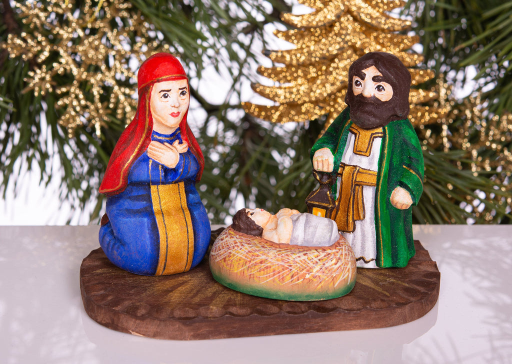 Compact Wooden Nativity Set 4", Christian Christmas Mantel Decor