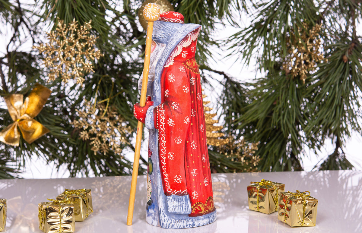 Old-World Santa Claus figurine 9 inch hand carved wood, cozy child artwork, mantel centerpiece