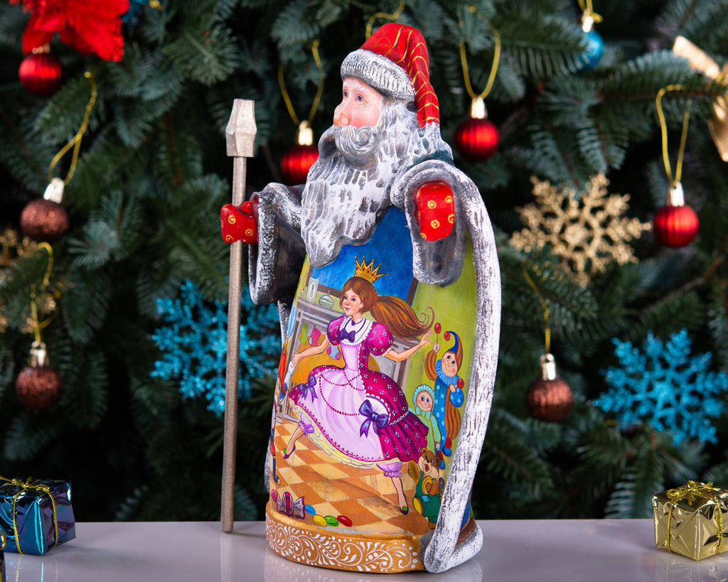 Hand-Carved Wooden Santa Claus Figurine: Unique Christmas Decor (10 inch)