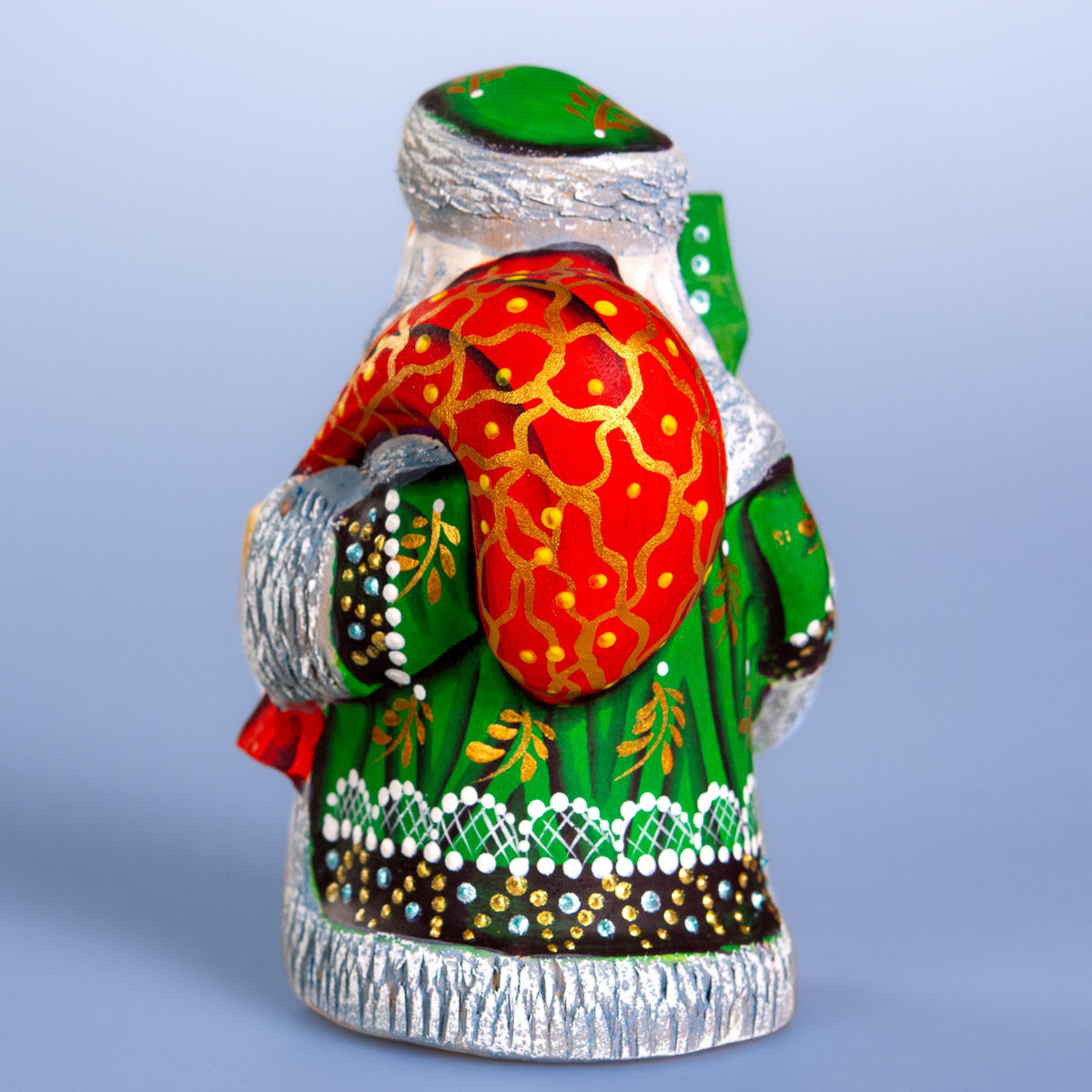 Hand carved Santa wooden figurine 5.1 inch, green coat shelf decor