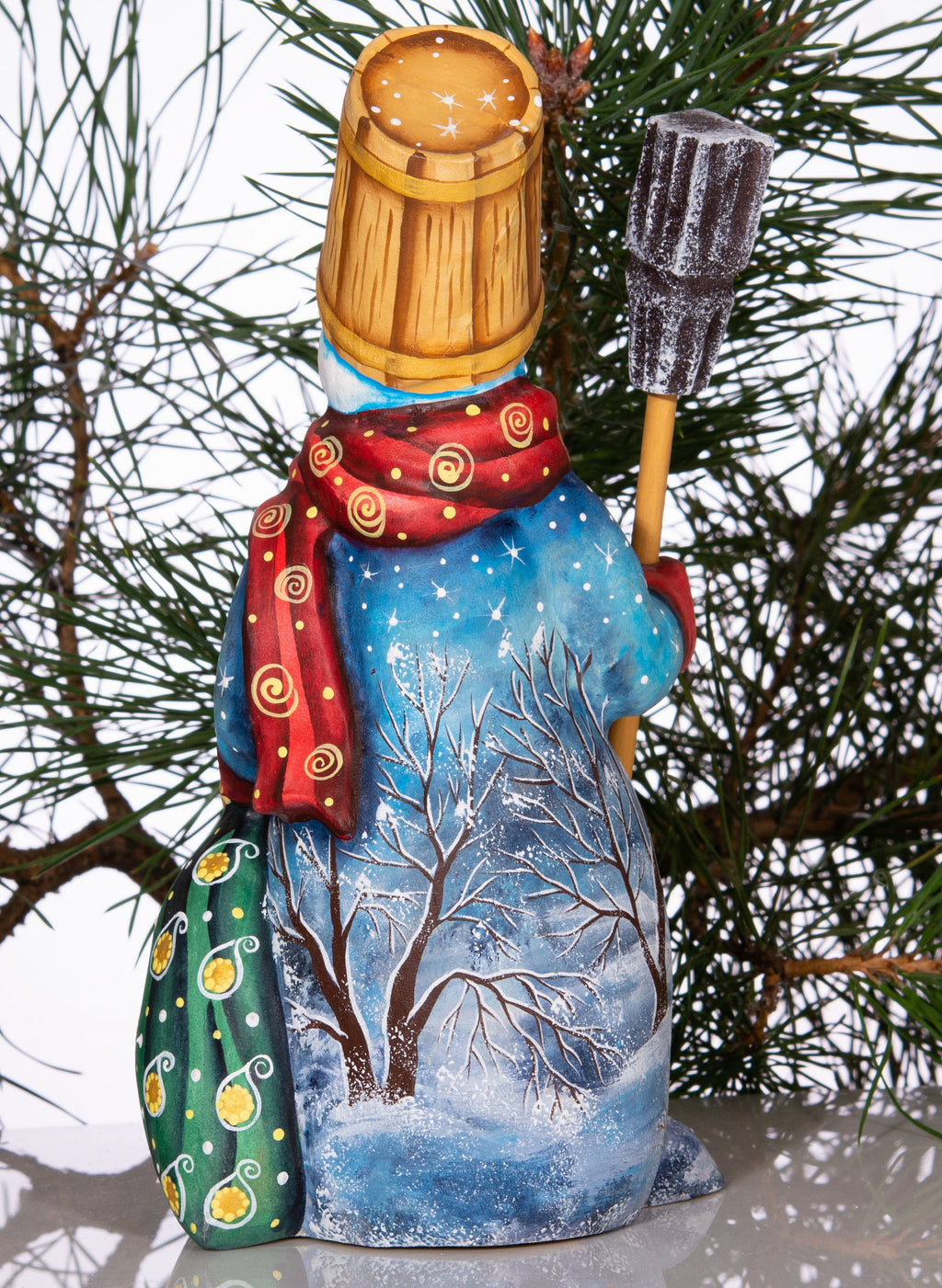 Christmas snowman wood figurine 8 inch, snowy cottage artwork, festive table centerpiece