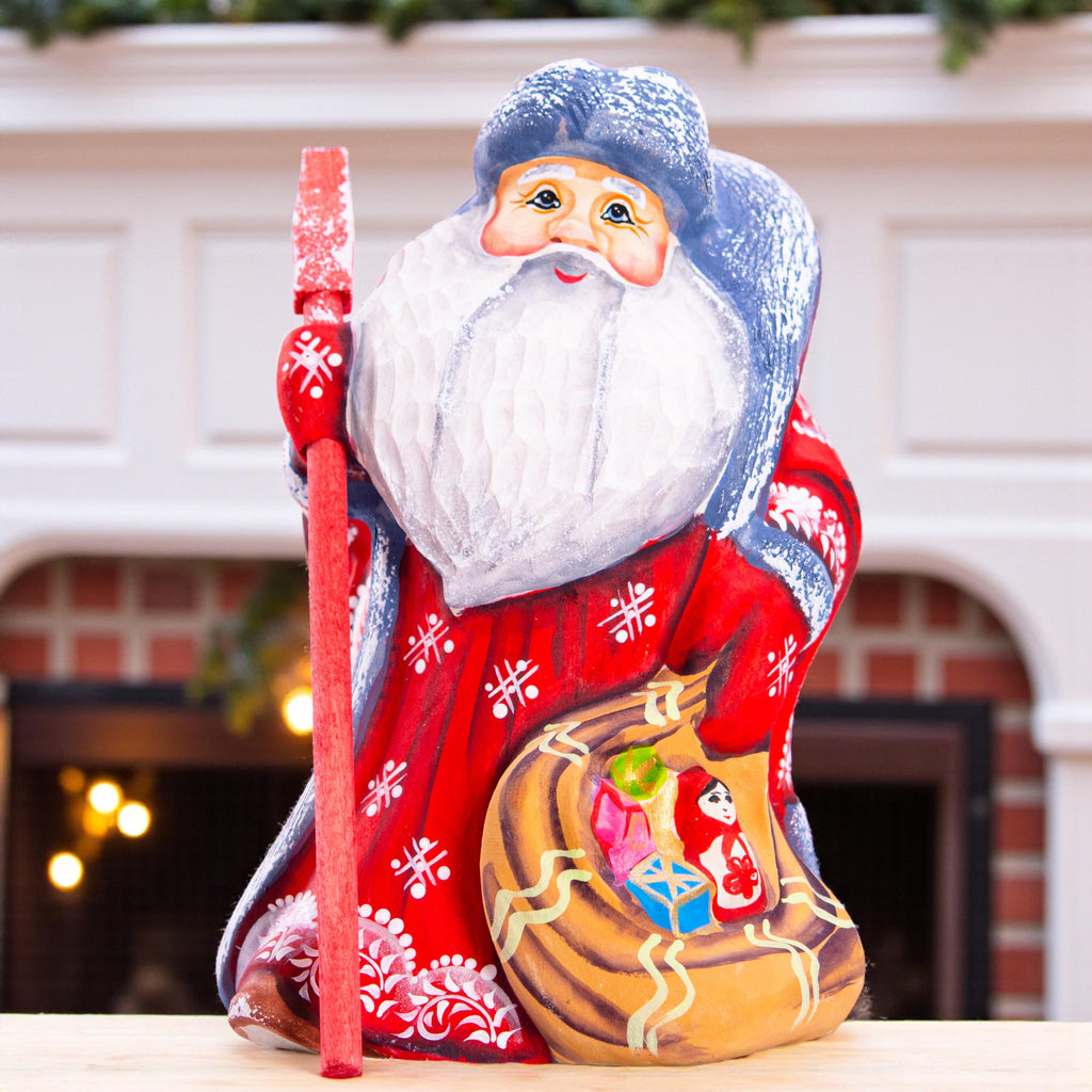 Hand carved Santa wood figurine 5.5 inch, stocking stuffer size, Christmas home decor