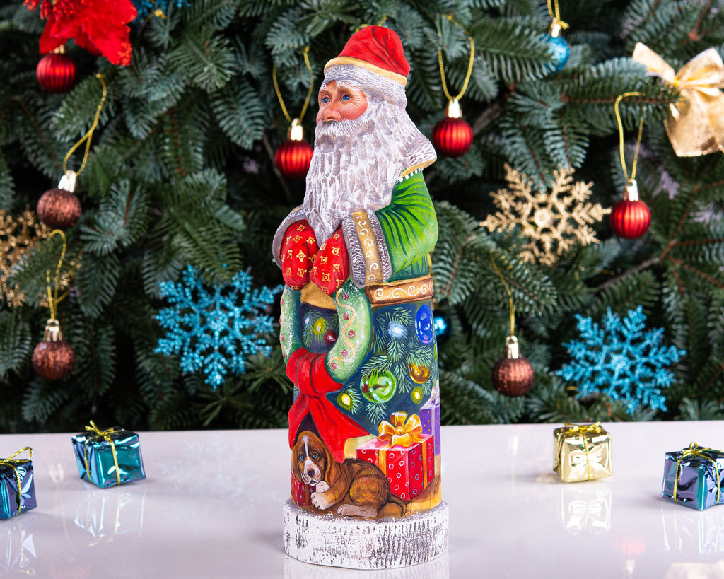 Hand Carved Wooden Santa Claus Figurine: Whimsical Christmas Decor (11 inch)