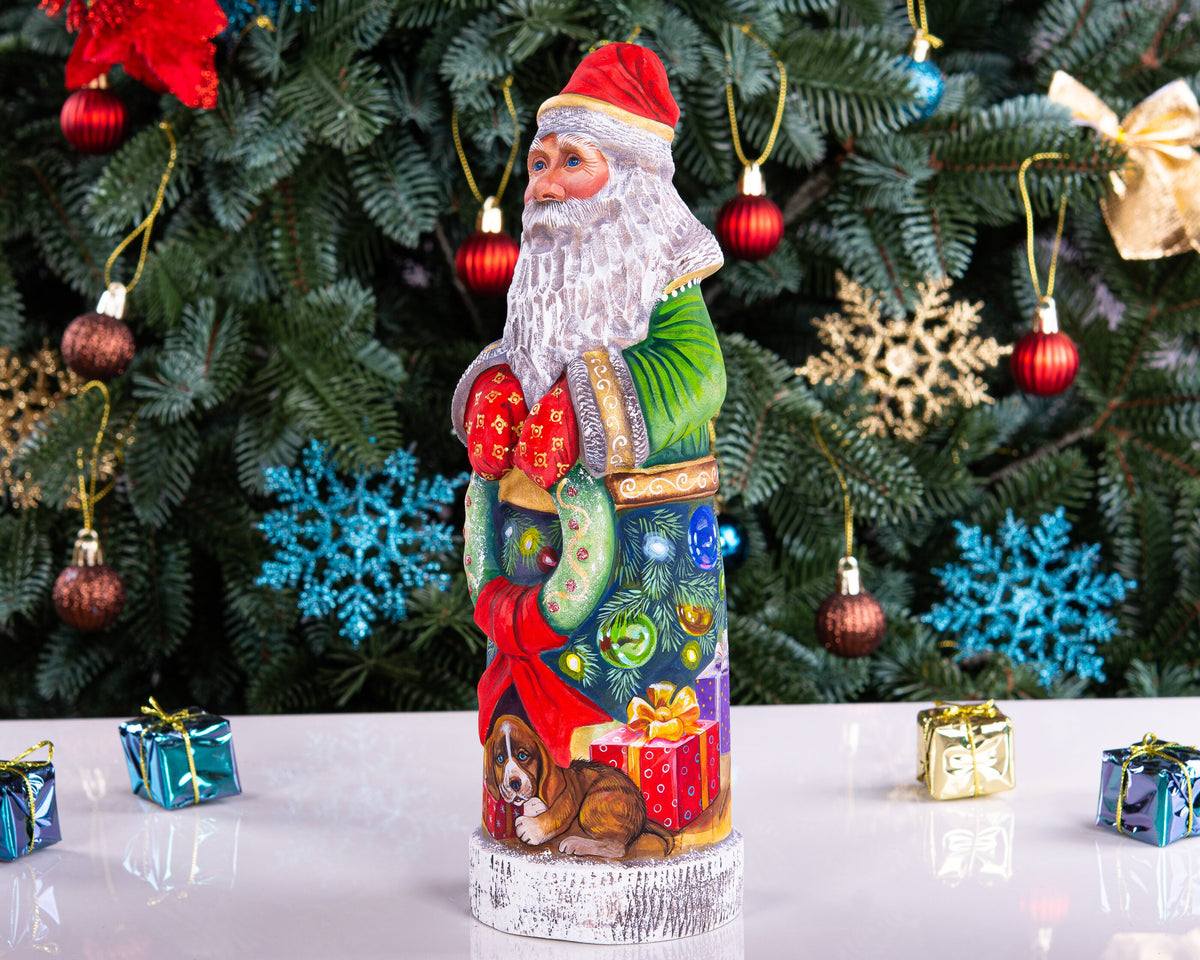Hand Carved Wooden Santa Claus Figurine: Whimsical Christmas Decor (11 inch)