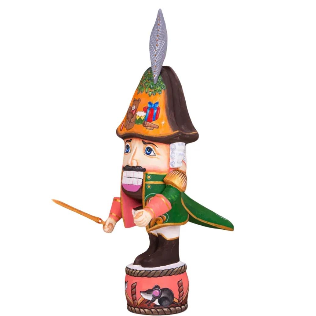 Collectible Nutcracker Figurine 10.6", Hand Painted Wood, Christmas Shelf Decor