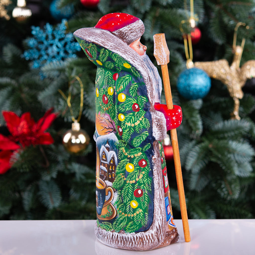 Collectible Santa figurine with staff, girl writing wish list scene, 9.5 inch