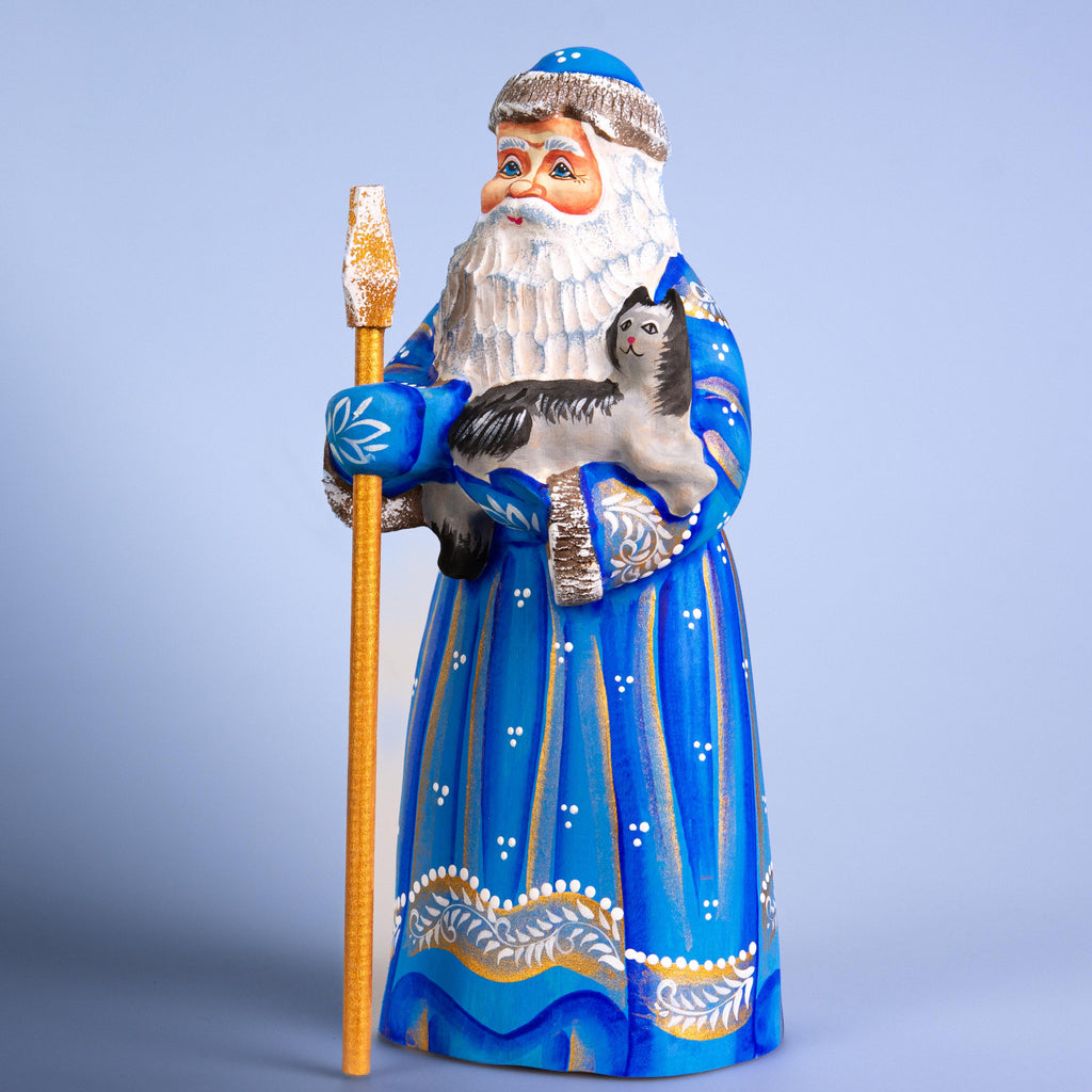 Collectible Santa figurine, cat lover holiday mantel decor, 9.1 inch