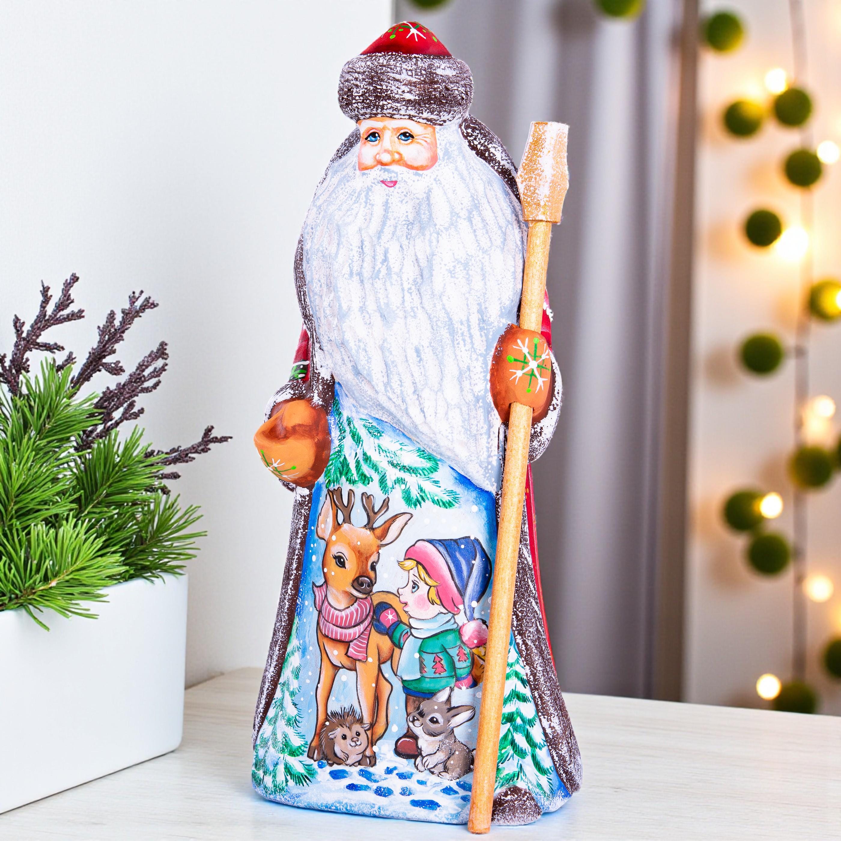 Wooden Hand painted Santa Claus figurine 9", vintage Christmas Decoration, Christmas gift ideas made in Ukraine