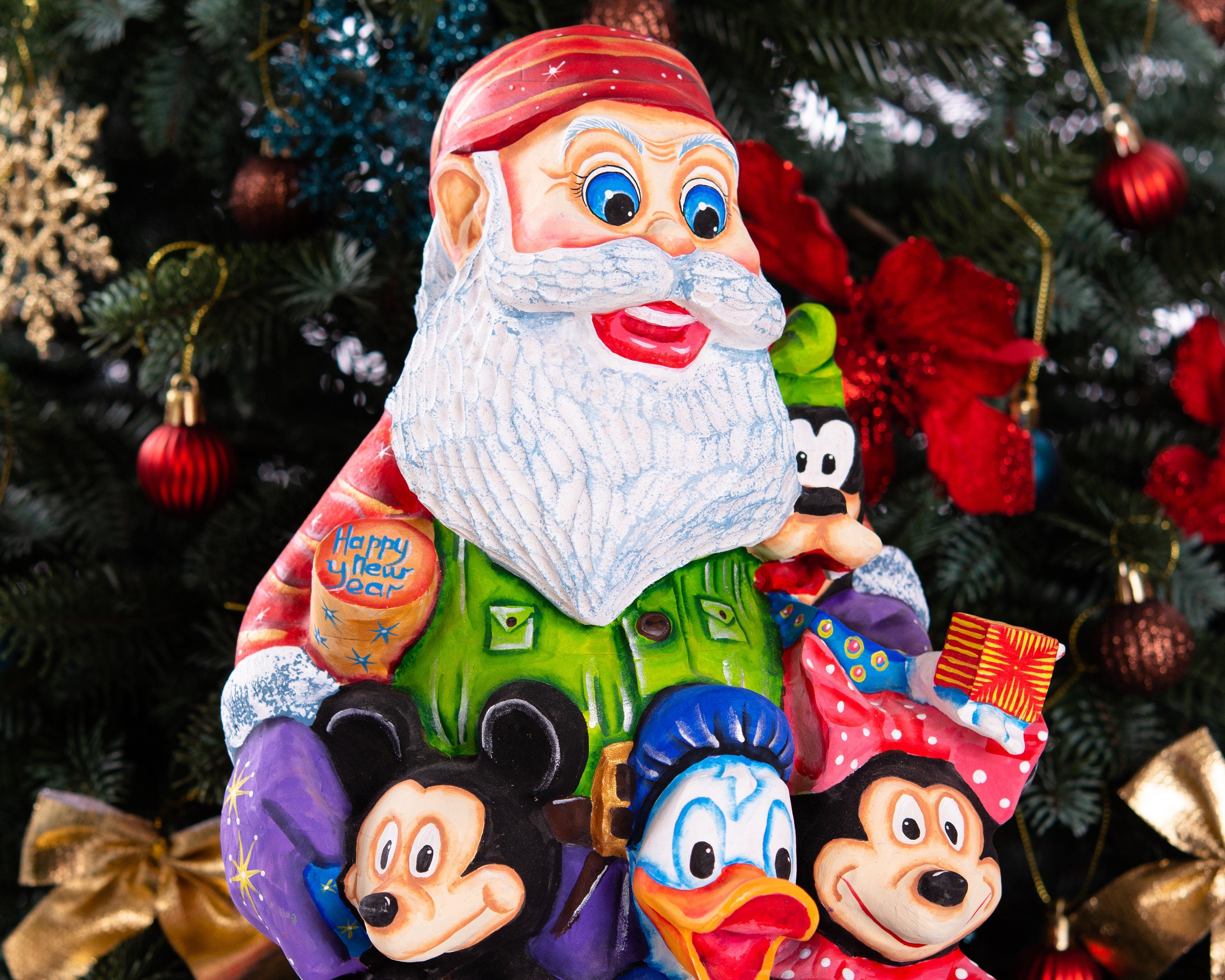 Hand Carved Wooden Santa Claus Figurine: 14" Christmas Home Decor