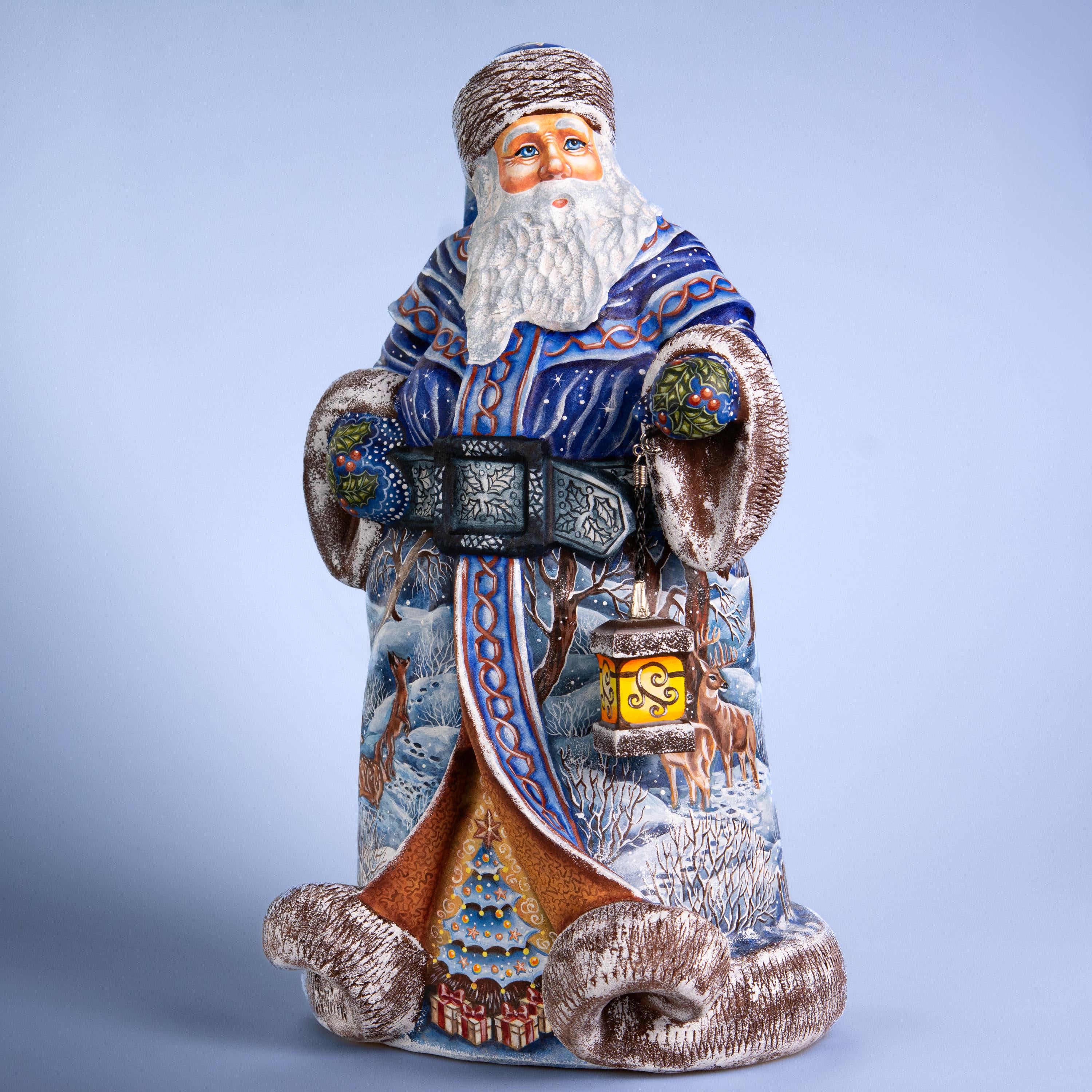 Hand Carved Santa Figurine: Wooden Christmas Mantel Decor, Signed Art