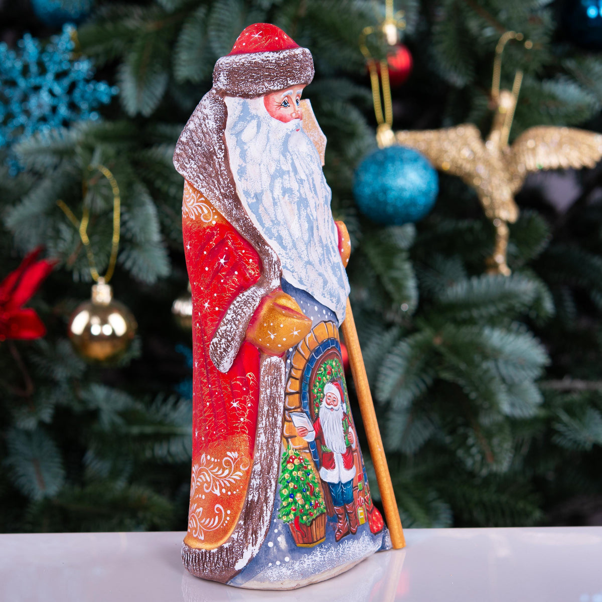 Hand Carved Santa Figurine: 9 Inch Wooden Christmas Decor, Signed Collectible