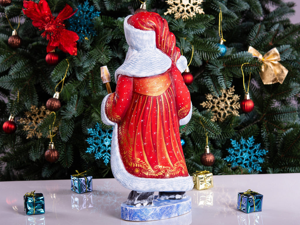Grand Santa Claus wood statue, red coat mantel centerpiece, 12.2 inch
