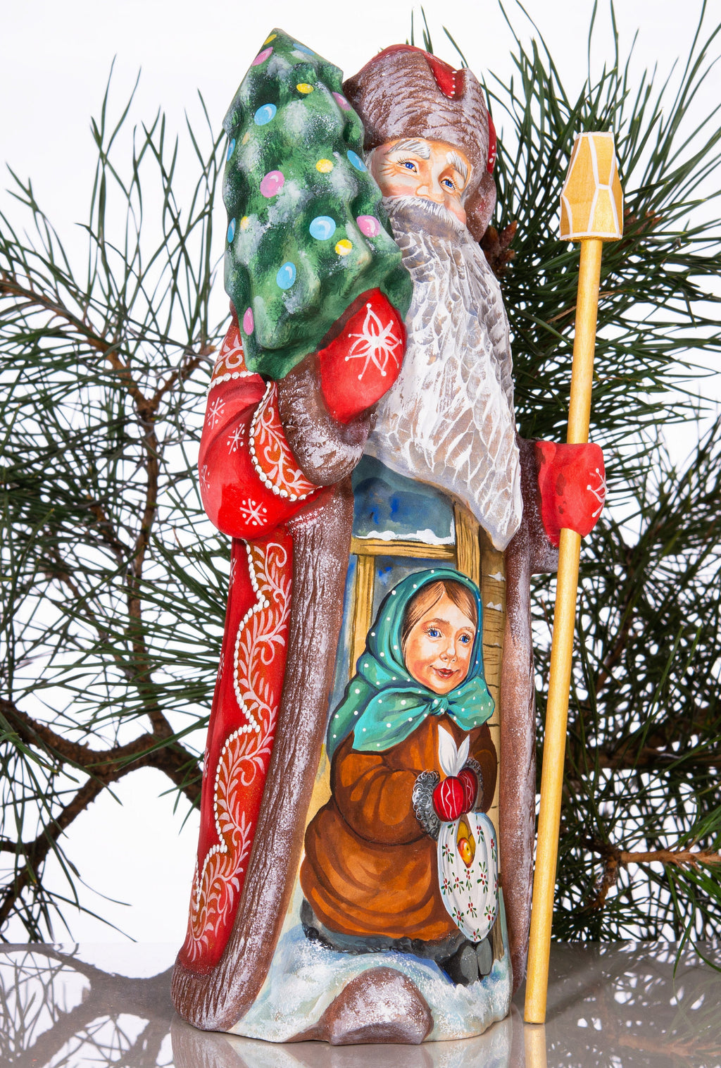 Hand carved Santa figurine 11 inch, winter village child, mantel Christmas decoration