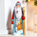 Old-World Santa wooden figurine 7.5 inch, winter church scene, mantel display gift