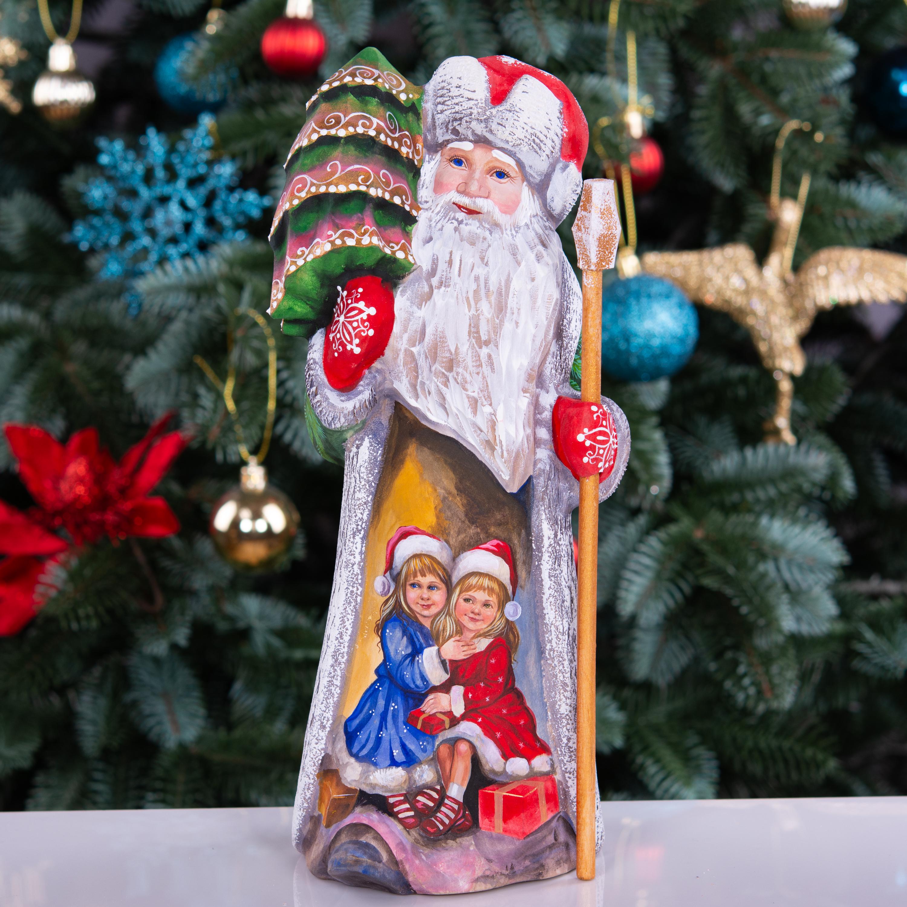 Hand-Carved Wooden Santa Statue: Old World Christmas Decor, Collector Gift