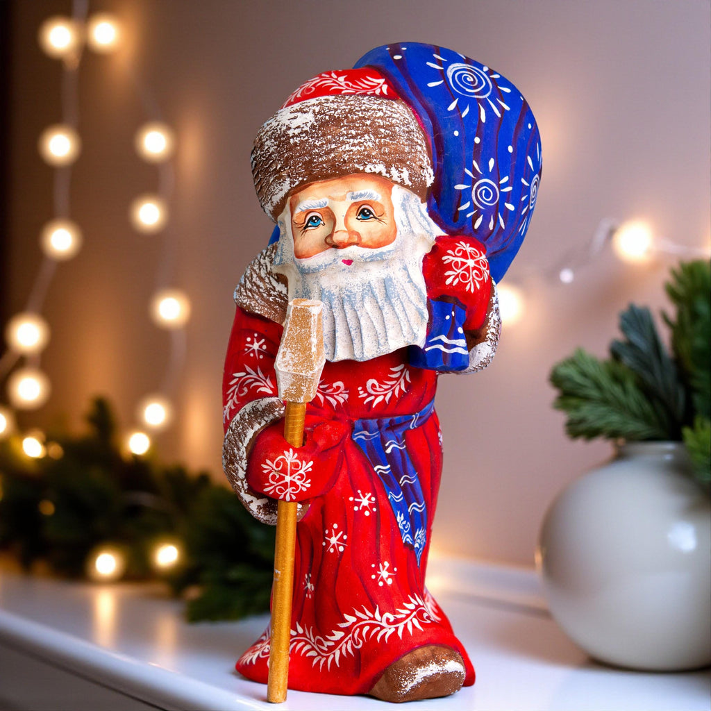 Wooden hand carved Santa Claus figurine 8", Christmas Holiday Home Decor indoor, Hand painted Christmas gift made in Ukraine