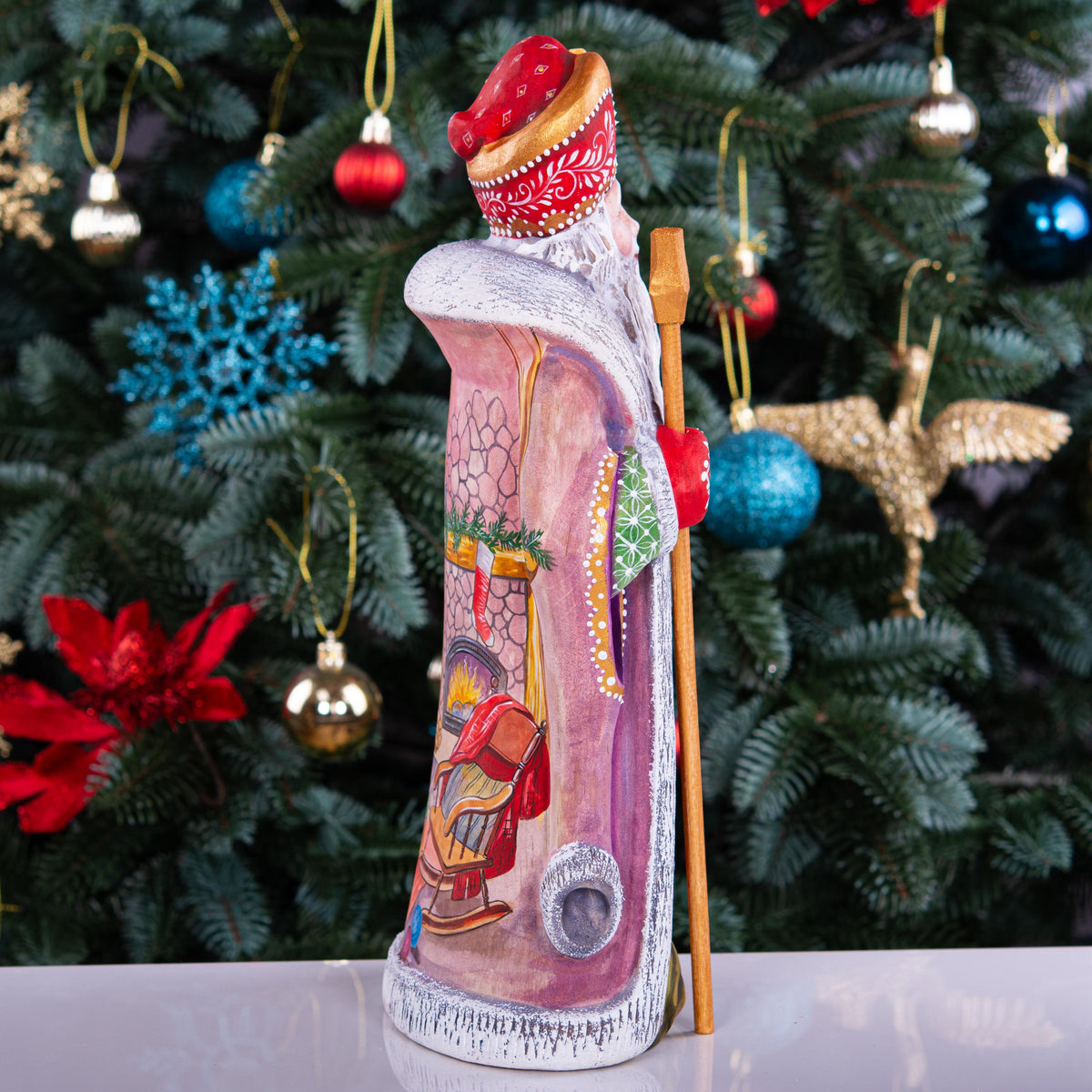 Hand Painted Wooden Santa Claus Figure 12 inch: Rustic Christmas Mantel Decoration