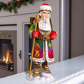 Santa with Puppy Figurine 11", Hand Carved Wood, Christmas Mantel Decor