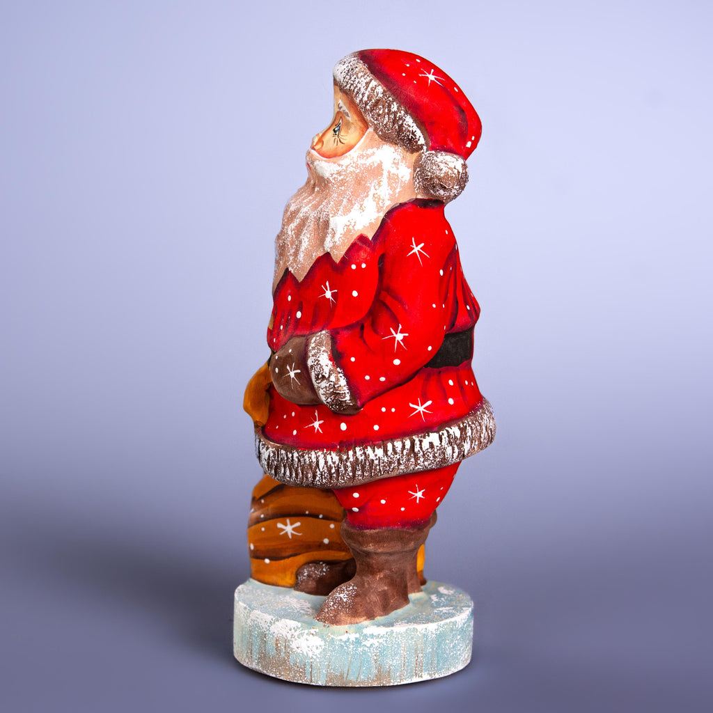 Father Christmas wooden figurine 6.3 inch, festive tabletop centerpiece