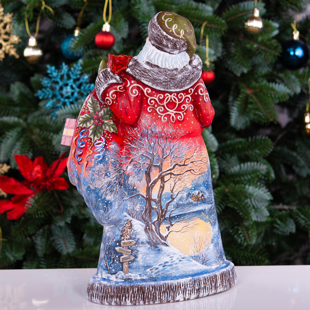 Hand carved solid wood Santa figurine 12 inch, woodland gnomes, mantel decor