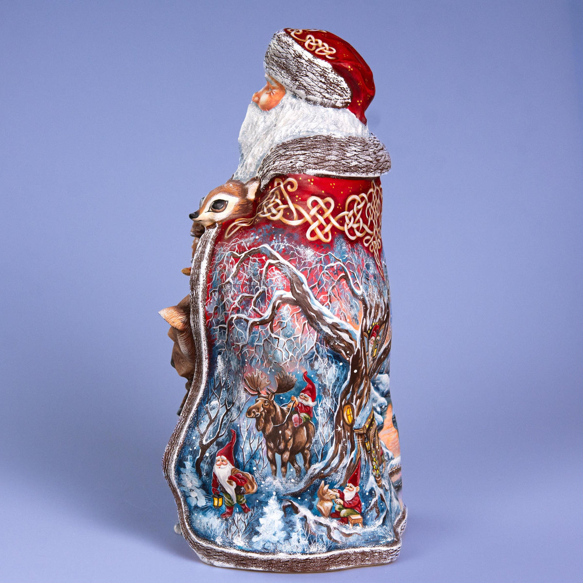 Santa with Woodland Animals 14 inch, Hand Carved Solid Wood Figurine, Artist Painted