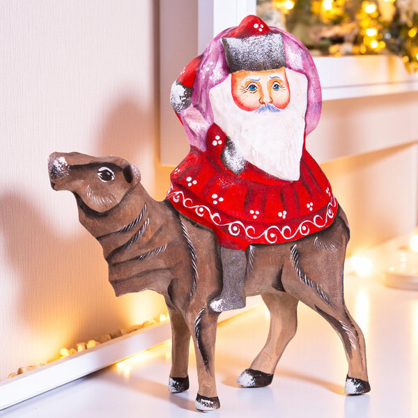 Camelback Santa figurine solid wood holiday shelf decor 6.3 inch
