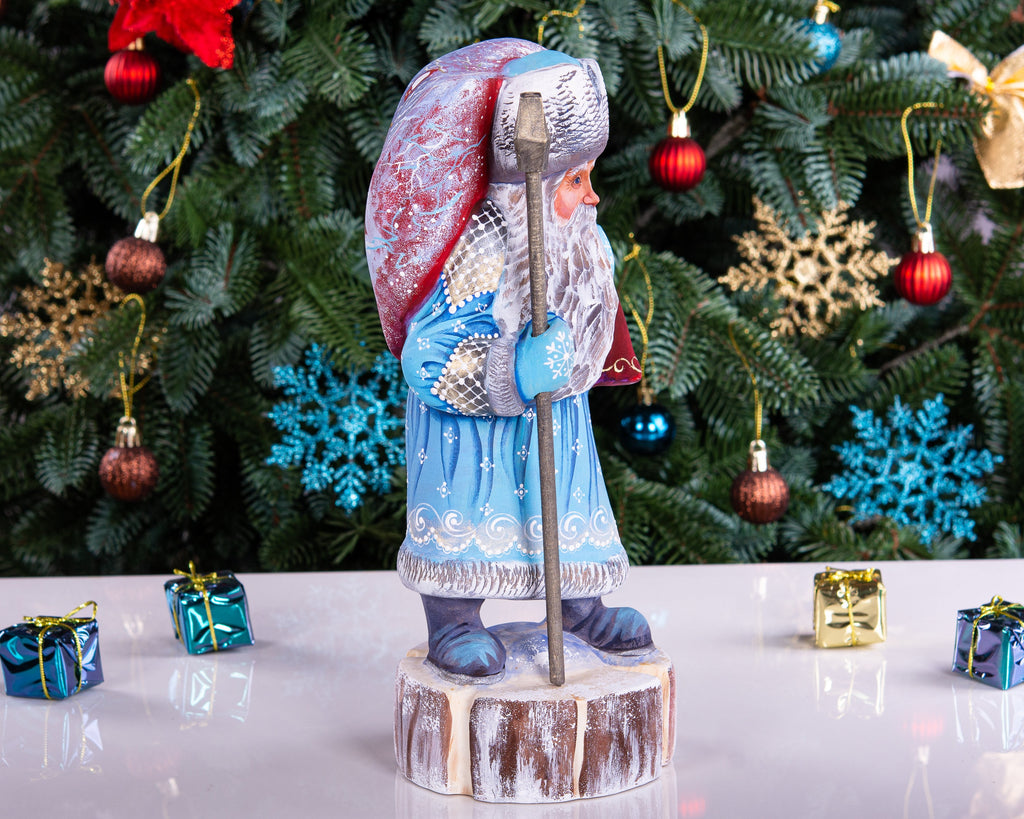 Hand carved Santa wooden statue 11 inch, Christmas scene on sack