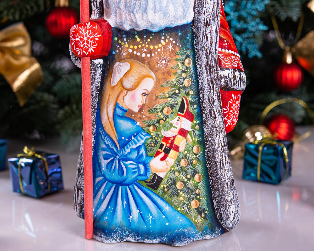 Old-World Santa wooden figurine 9.4 inch, Nutcracker Christmas scene, mantel display decor