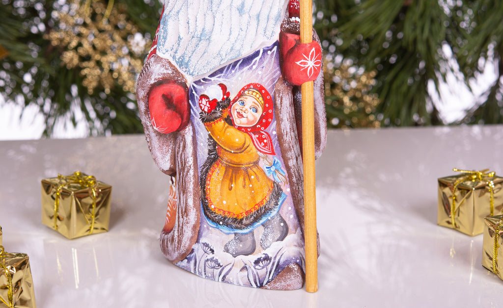 Hand-Carved Wooden Santa Claus Figurine 9inch: Folk Art Christmas Decor