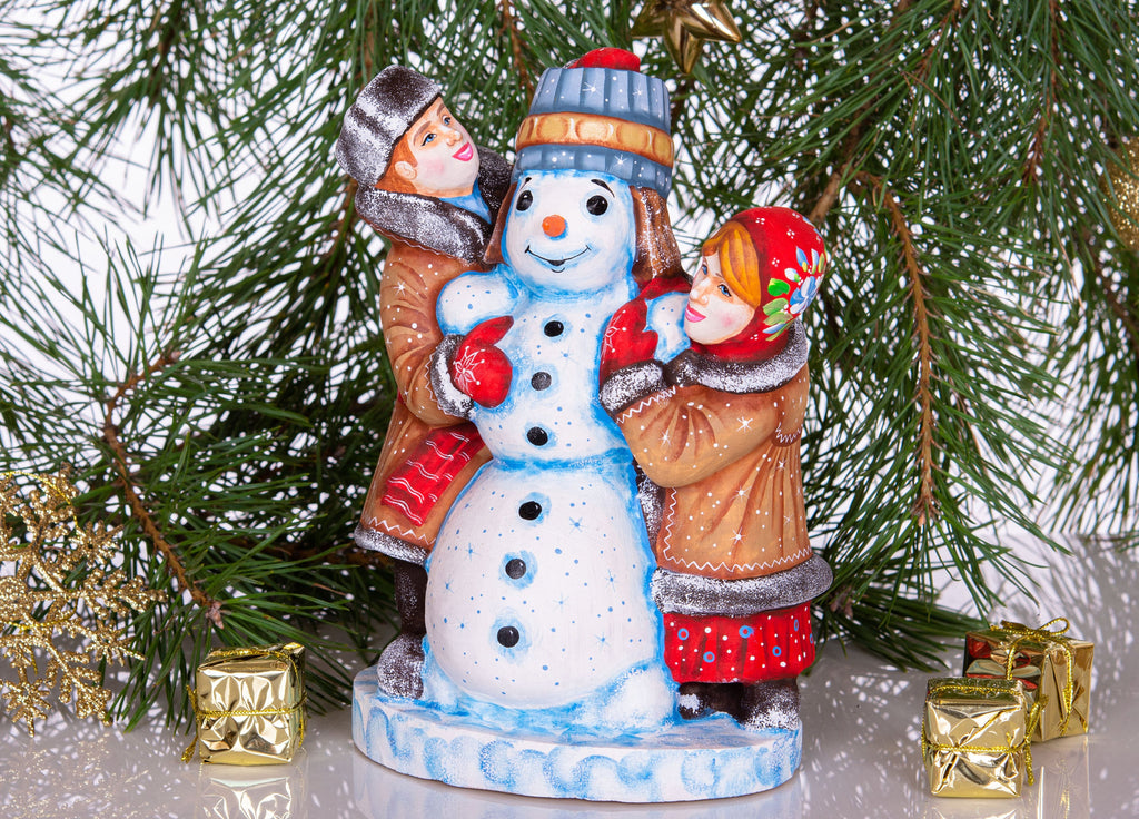 Wooden Hand Carved Snowman Figurine 8", Handmade Christmas Home Decoration Indoor