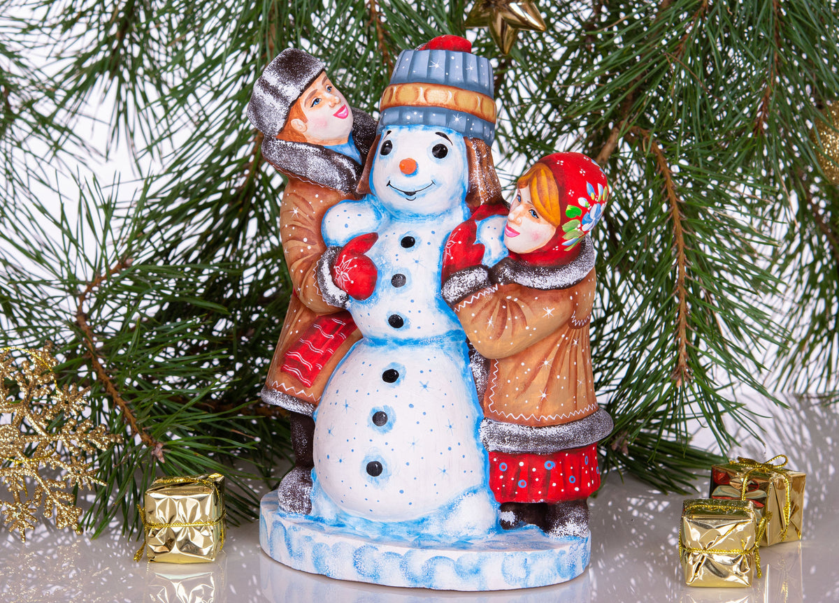 Wooden Hand Carved Snowman Figurine 8", Handmade Christmas Home Decoration Indoor