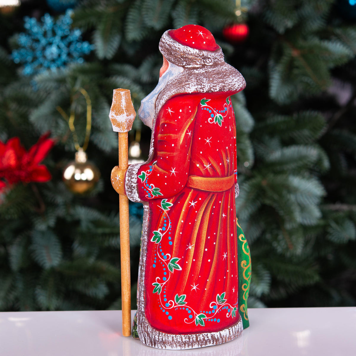 Hand carved wooden Santa, storybook Christmas list vignette, 9.1 inch