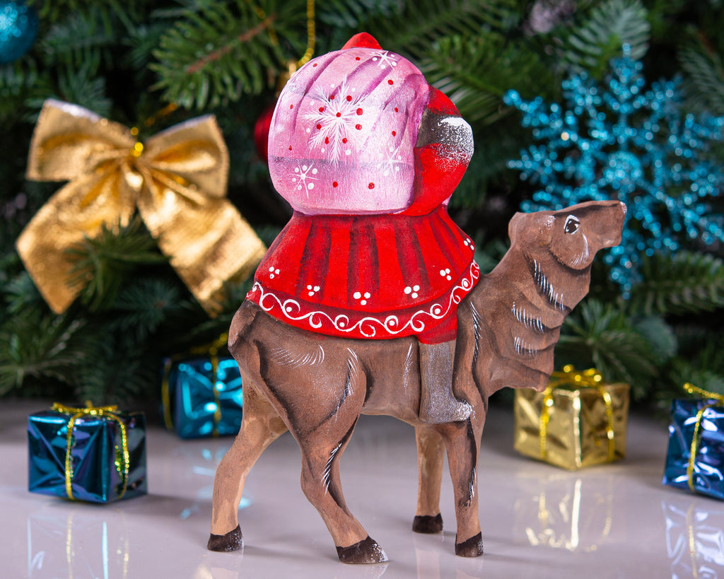Camelback Santa figurine solid wood holiday shelf decor 6.3 inch