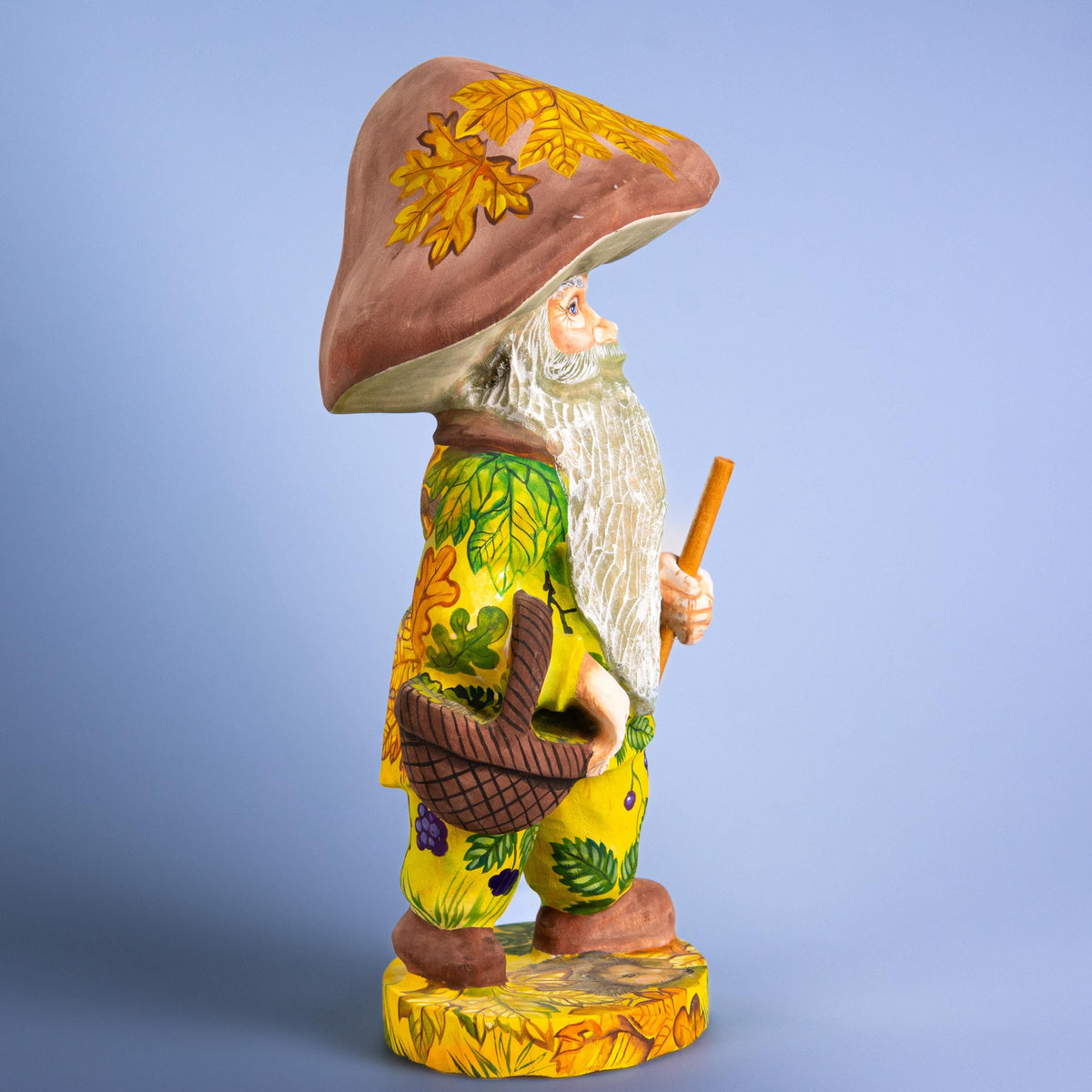Hand Carved Mushroom Man Figurine 11 inch: Whimsical Autumn Decor