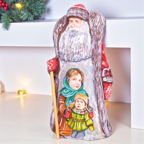 Hand carved Santa 9.5 inch solid wood figurine, children portrait
